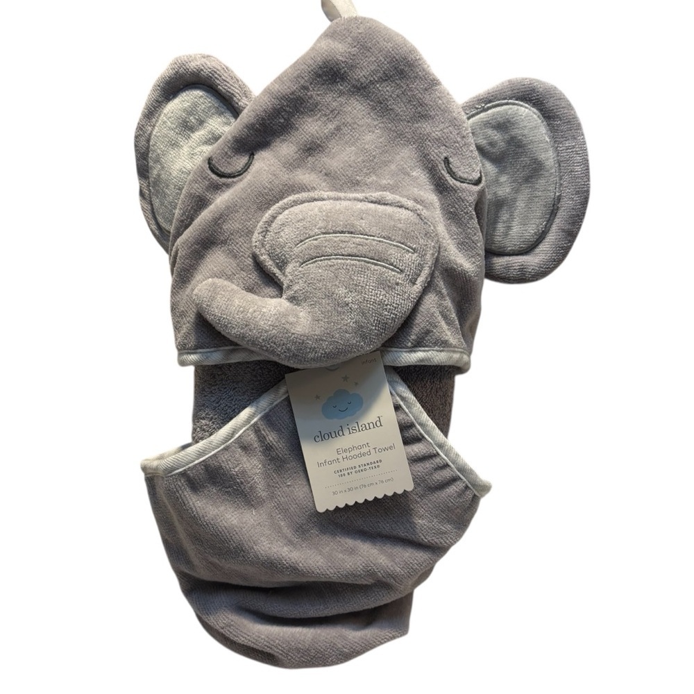 NWT Baby Towel Cloud Island Gray Elephant Infant Hooded Towel Cotton Cozy Soft